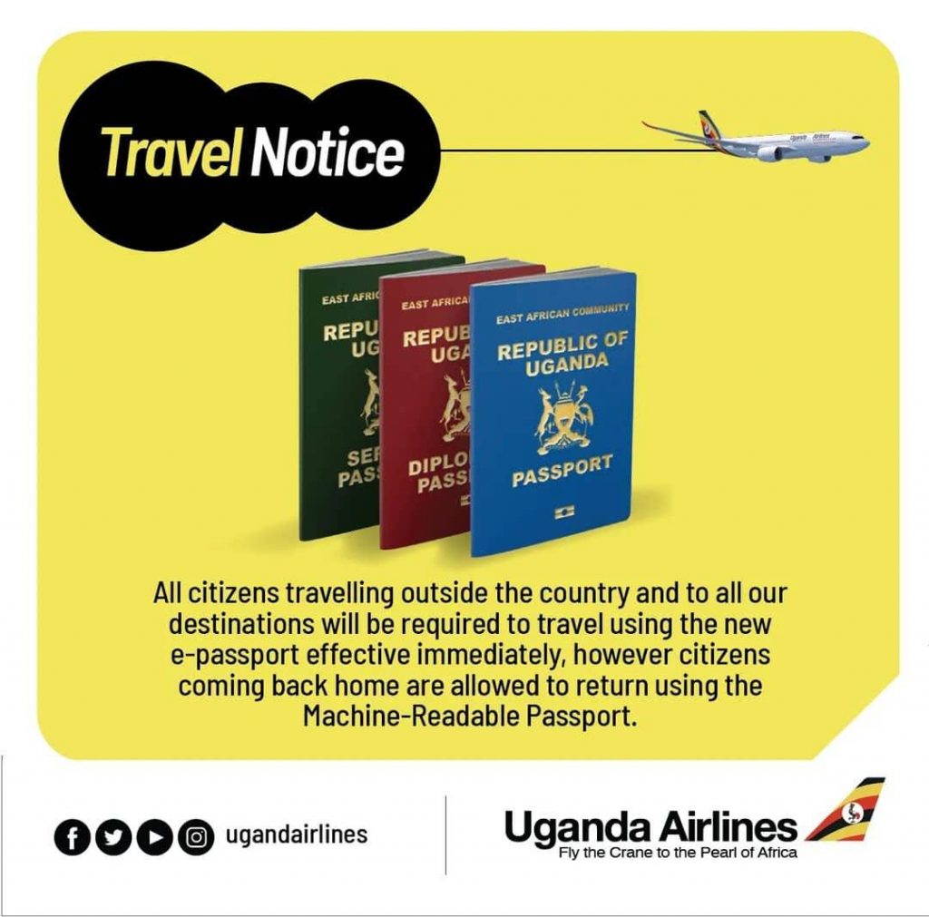 Uganda Ailrlines Bans Old Passports After 4th April Deadline To Replace Machine-Readable Passports With E-Passports