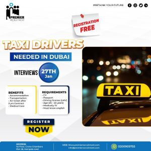 Premier Recruitment Announces Jobs For Taxi Drivers In Dubai, Rush& Register For Free