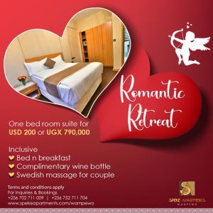 Your Love Story Deserves The Ultimate Romantic Setting, Book Your Valentine Getaway With Us At Only UGX 790K- Says Speke Apartments Wampewo