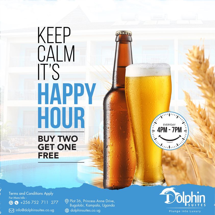 Come With Your Friends & Enjoy Our 'Happy Hour' Offer Where You Buy Two Beers &Get One For Free - Dolphin Suites Bugolobi Says