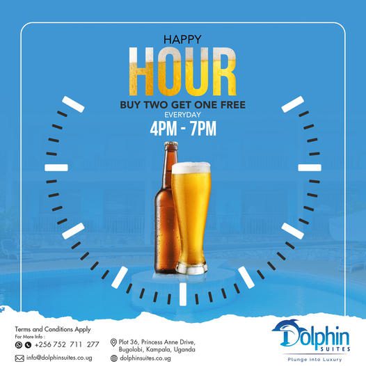 Happy Hour! Fall In Love With Your Beer Every Time You Sip It As You Celebrate With Your Friends With Our Exclusive Offers- Says Dolphin Suites Bugolobi