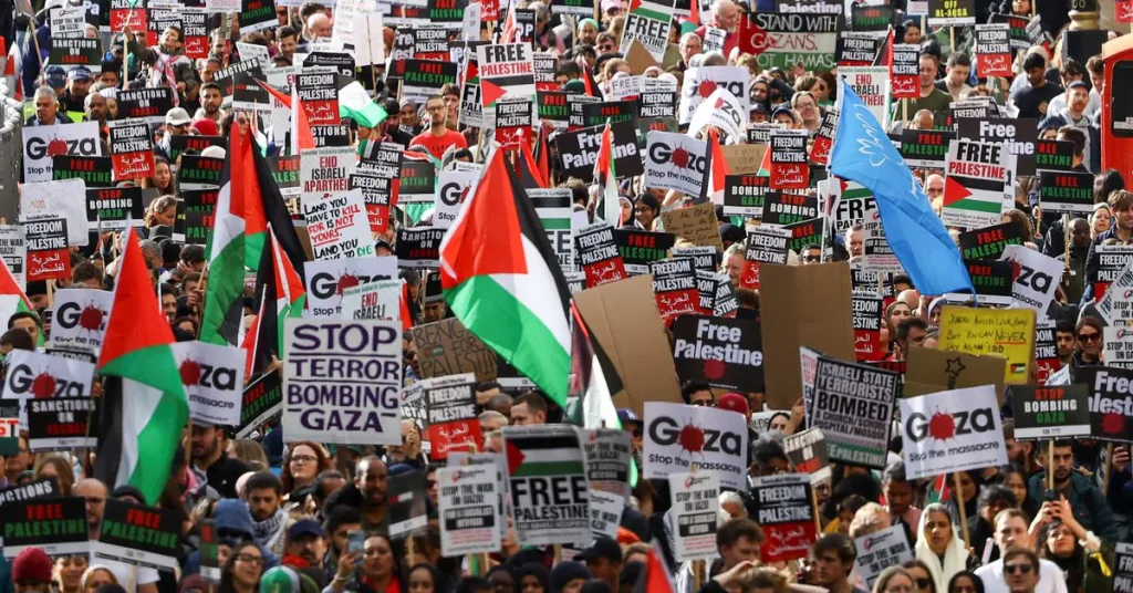 Thousands Storm London Streets To Show Solidarity For Palestinians In Gaza As War Rages On